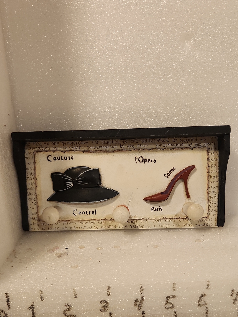 Vintage Women Shoes Wall Plaque with Black Hat and Red Heel